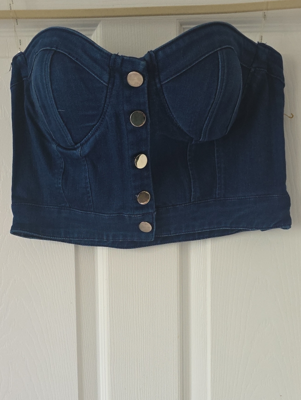 Denim Bustier Crop Top - Dark Blue